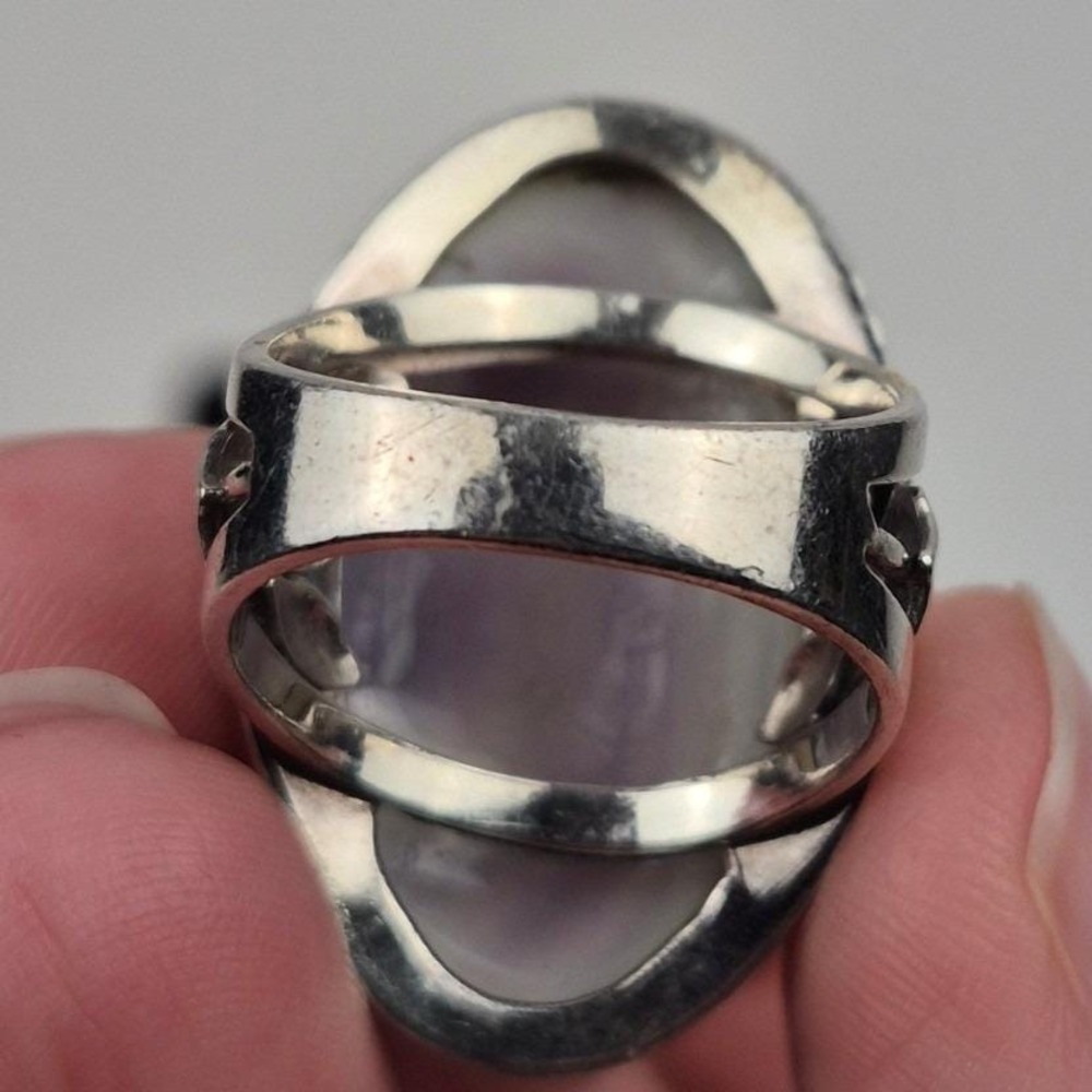 Sterling Silver Turquoise Ring Size 8.5 Statement Floral Scroll Boho 925 Signed - Picture 9 of 12